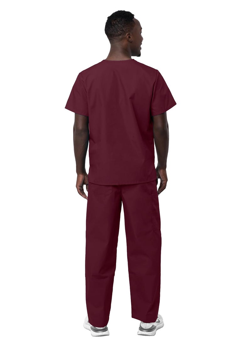 Sivvan Durable Unisex Scrubs Set - Classic V-Neck Scrub Top & Drawstring Scrub Pants For Men & Women, 5 Pockets - S8400 - Burgundy - XL - Image 2